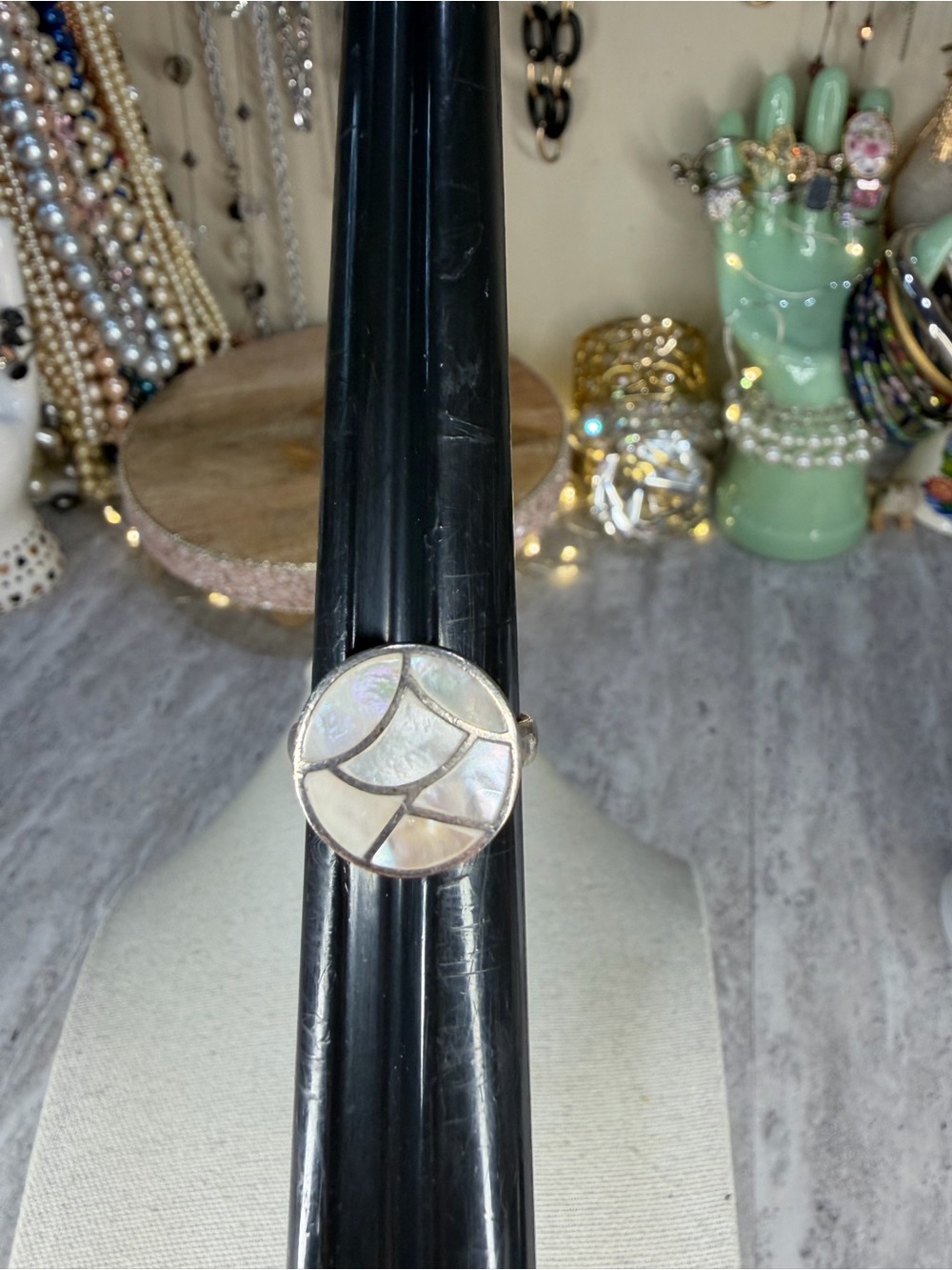 Sterling 925 Ring Inlay Iridescent Mother Of Pearl Silver Size 7 Jewelry Mermaid